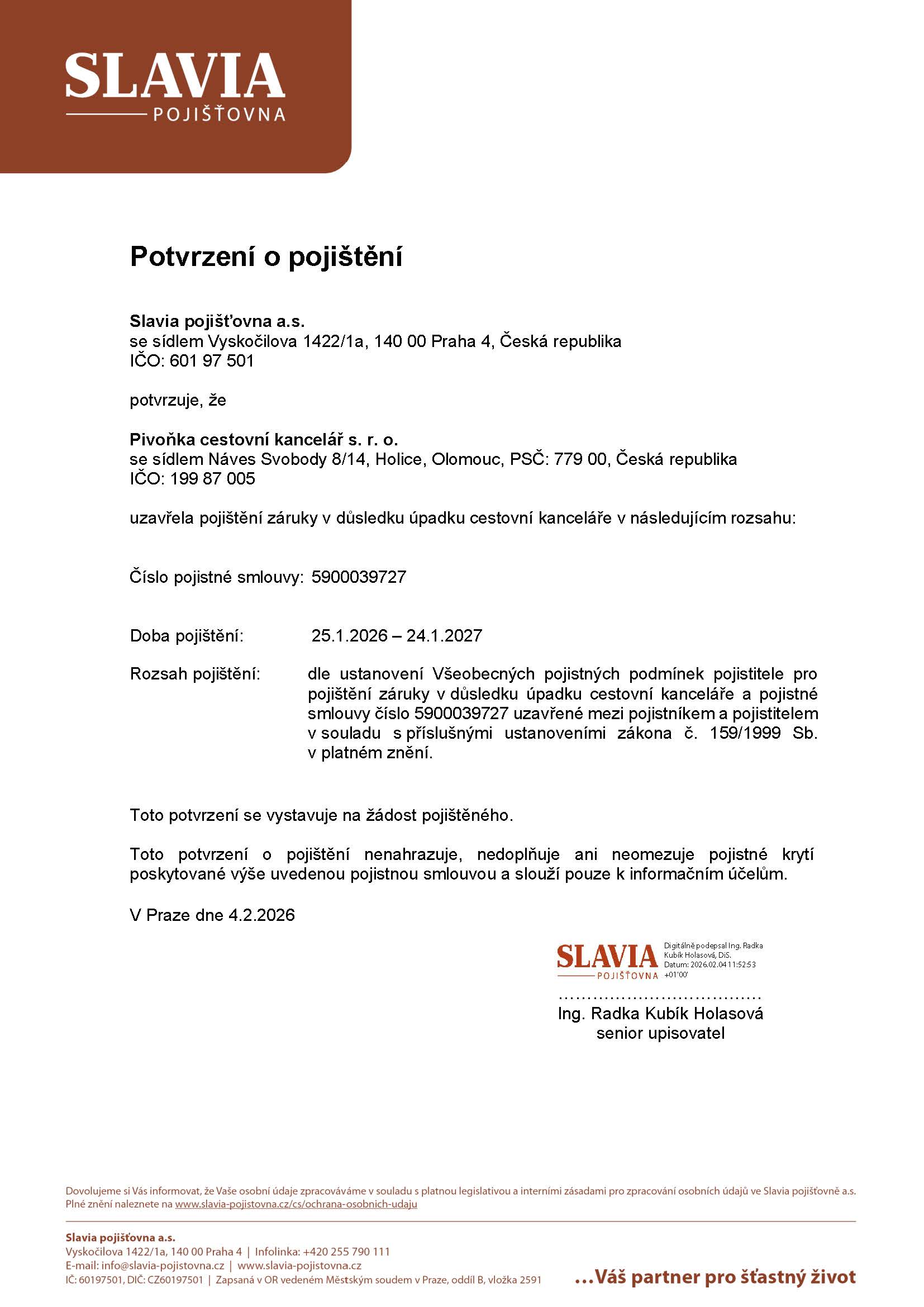 potvrzení o pojištění 2026